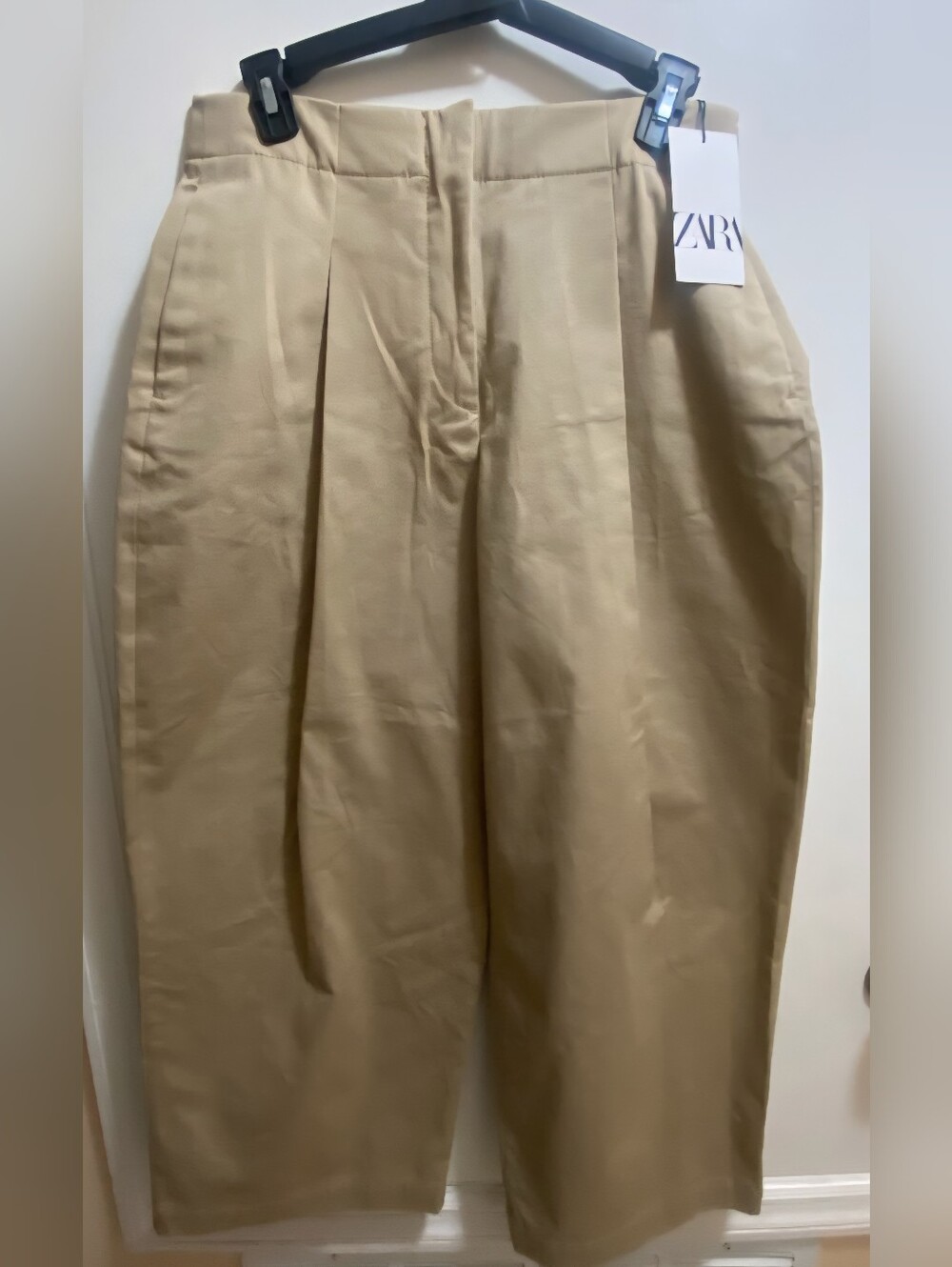 Zara NWT Beige Wide Leg Cropped Trousers L